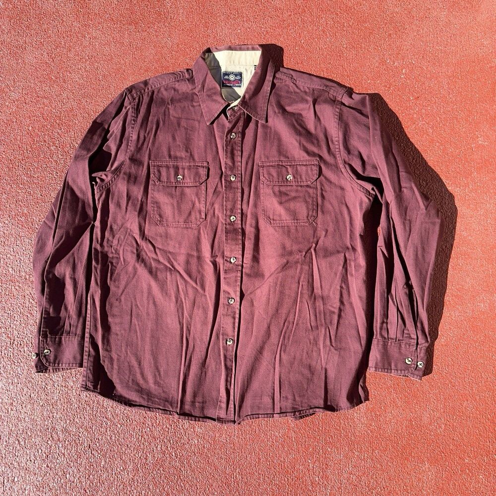 Wrangler Premium Quality Men's Authentic Shirt L Button Up Dark red Heavy Cotton